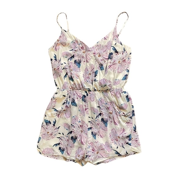 1. State Aster Garden Floral Cami Strap Surplice Drape Front Romper Sugarcane - Picture 6 of 16